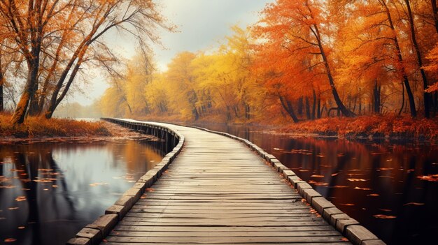 Foto hölzerne ruhige herbstpanorama-herbstsee-szene ai-generiertes bild