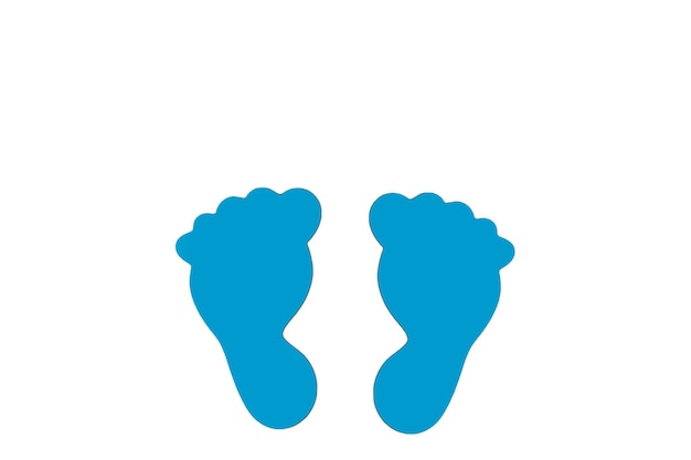Hölzerner blauer Fußabdruck auf einem weißen Hintergrund
