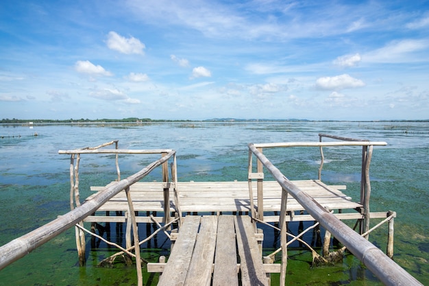 Hölzerner Pier, der in das Meer sich erstreckt