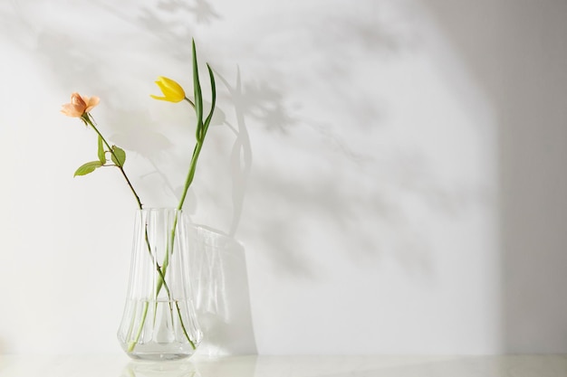 Un hogar acogedor con la luz del sol brillando a través de las ventanas y flores frescas