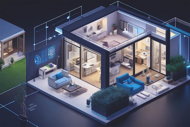 hogar inteligente que muestra dispositivos interconectados y automatización sin problemas