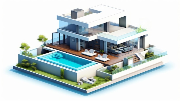 Hogar de lujo d render o arquitectura para vacaciones o ocio d modelo o concepto exterior de hogar