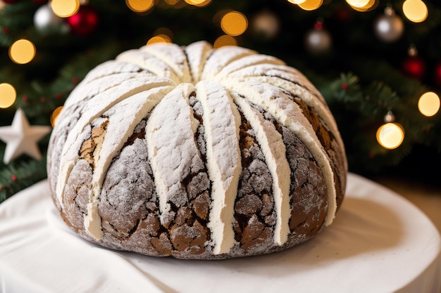 Una hogaza de pan alemán con la palabra navidad en la parte superior