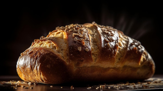 Una hogaza de pan con semillas de sésamo en la parte superior