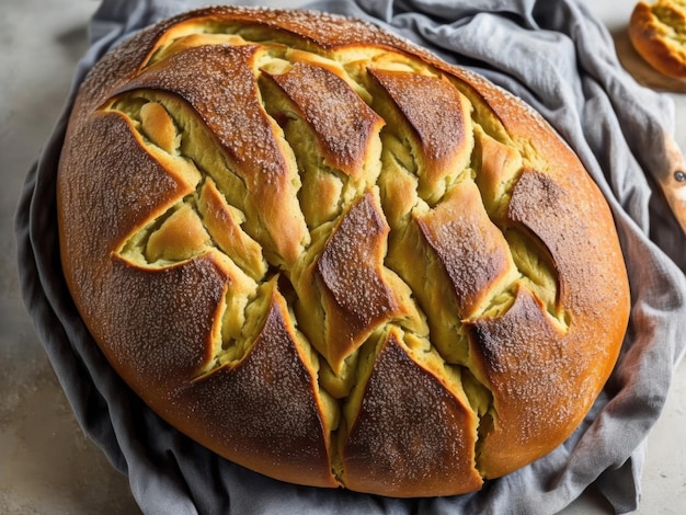 Una hogaza de pan con un toque en ella