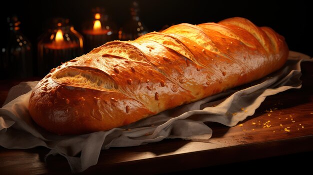 una hogaza de pan con una vela al fondo