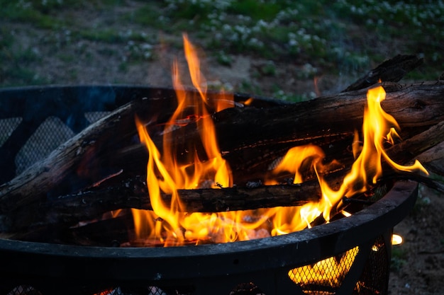 Hoguera de carbón de llamas de fuego nocturno