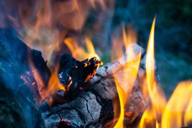 Hoguera de carbón de llamas de fuego nocturno