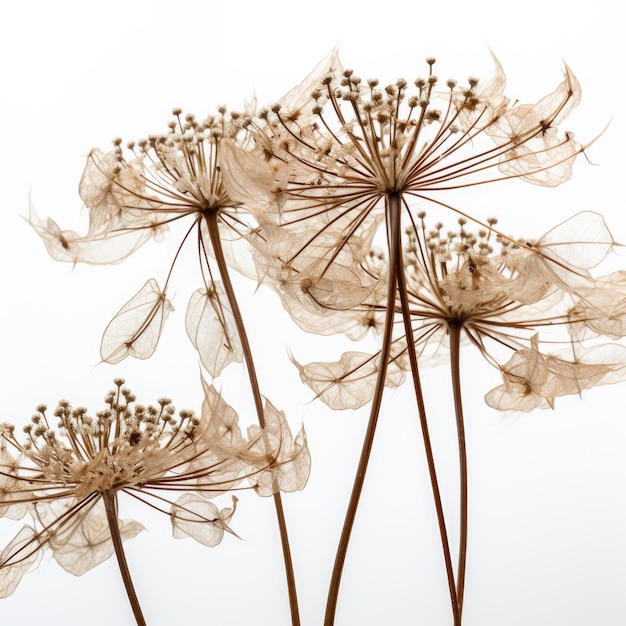 Hogweed de flor seca requintada em fundo branco