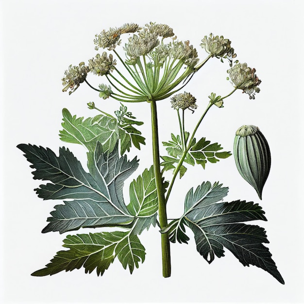 Hogweed Isolado Heracleum ou Pastinaca de Vaca Pintura Abstrata Ilustração IA Generativa