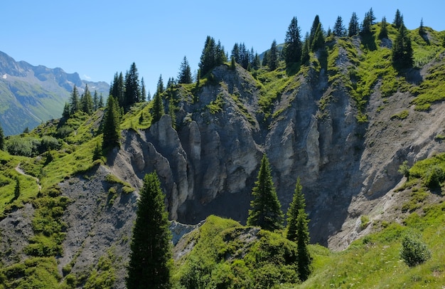 Hohe Aussicht auf die Alpen in Österreich im Sommer