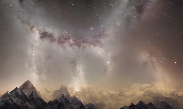 Hohe Berge und nächtlicher Sternenhimmel