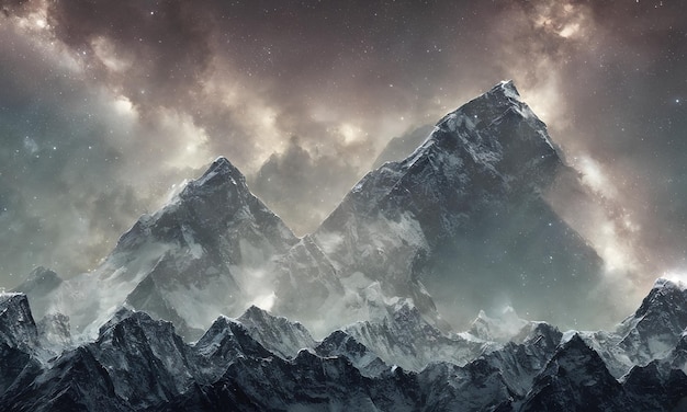 Hohe Berge und nächtlicher Sternenhimmel