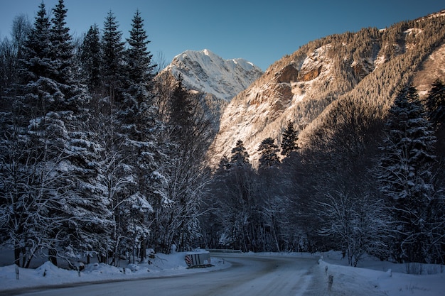 Hohe Berge unter Schnee im Winter