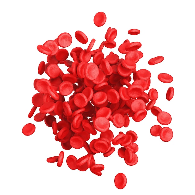 Hohe Detail-rote Blutkörperchen auf weißem Hintergrund. 3D-Rendering