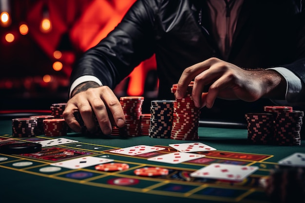 Hohe Einsätze Das riskante Wetten eines Mannes beim Blackjack-Spiel in einem Casino