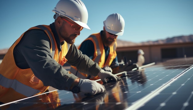 Hohe Qualität stock photography Zwei Ingenieure installieren Sonnenkollektoren auf dem Dach