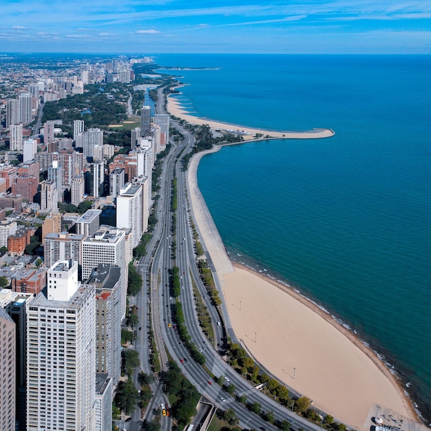 Hohe Sicht auf den Lake Michigan und Chicago USA