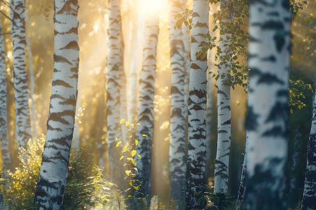 Hohe weiße Bäume dominieren die Waldlandschaft