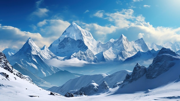 Hoher Berg mit schneebedecktem und blauem Himmel