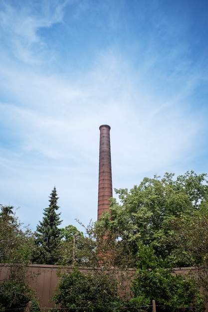 Foto hoher schornstein und schöne bäume