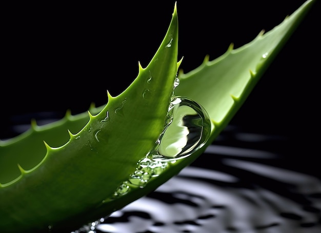 Hoja de aloe vera con gotas de agua Generativo ai