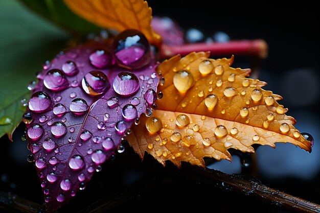 Foto hoja de arce con gotas de lluvia