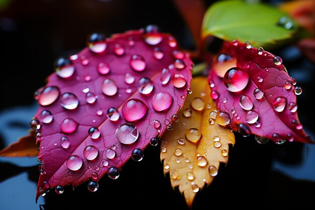 Hoja de arce con gotas de lluvia