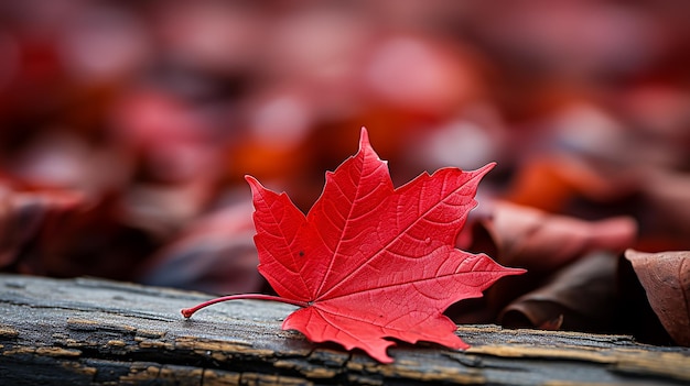 hoja de arce roja caída en el suelo de madera marrón