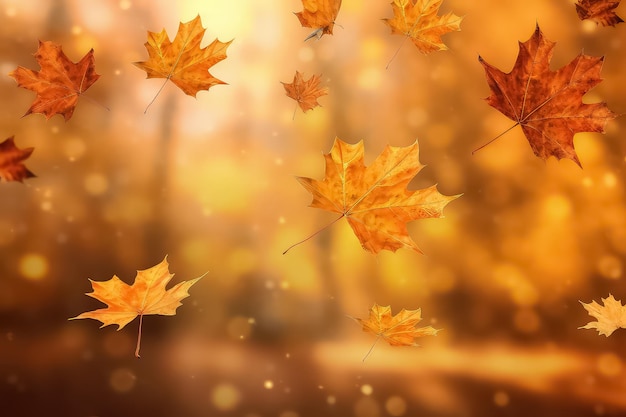 Hoja de arce roja y naranja en otoño en el fondo borroso AI