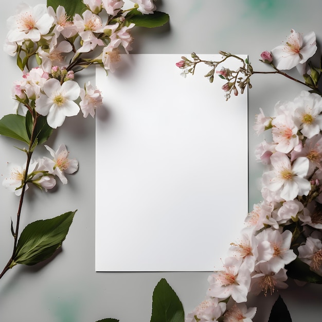 Una hoja blanca de papel con flores y una tarjeta con la palabra cereza.