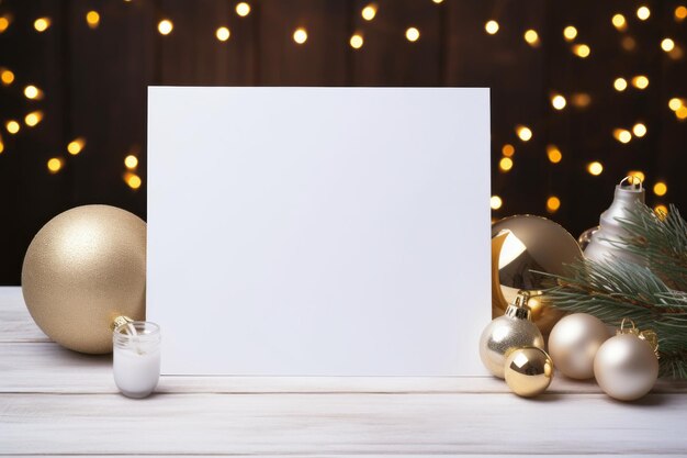 Una hoja blanca de papel rodeada de decoraciones navideñas