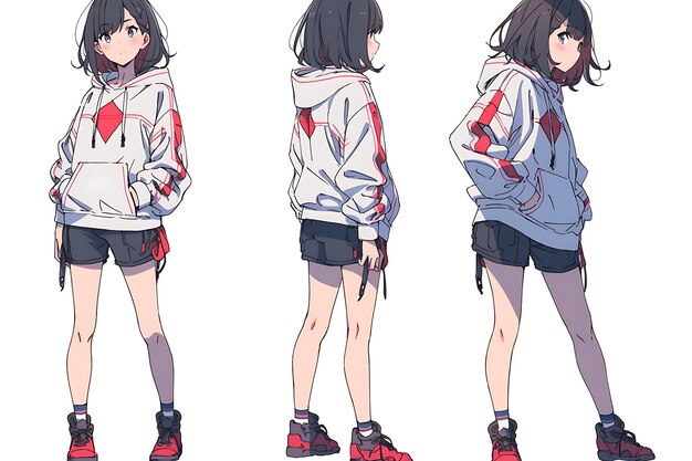 Hoja de cambio de arte conceptual de personajes de anime 2D que muestra diferentes estilos Moda y ropa