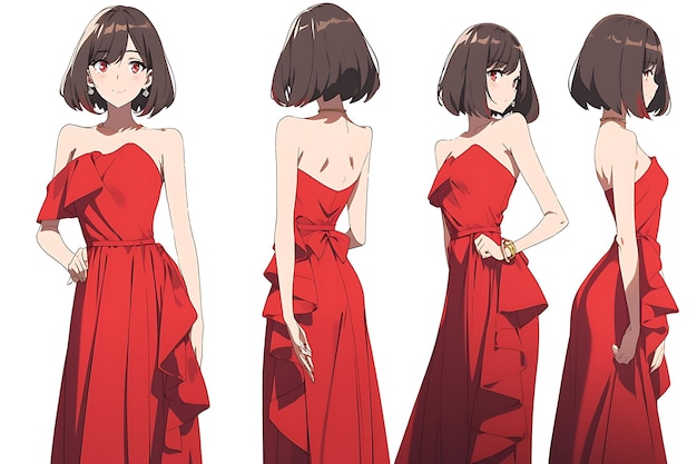 Hoja de cambio de arte conceptual de personajes de anime 2D que muestra diferentes estilos Moda y ropa