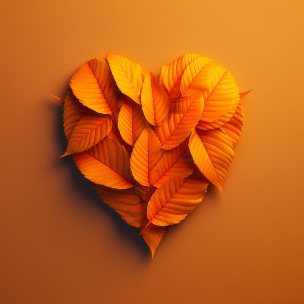 Hoja de cereza en forma de corazón sobre fondo naranja en 4k