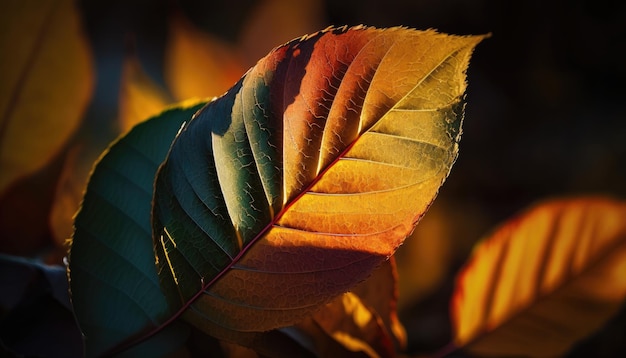 Una hoja con los colores del otoño.