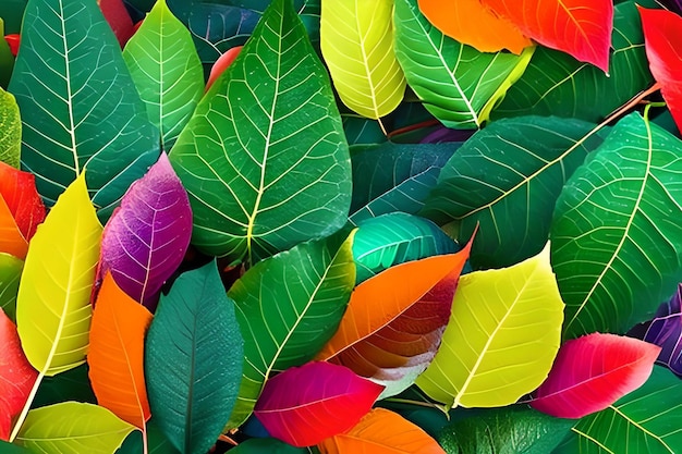 Foto una hoja colorida está rodeada de muchos colores.