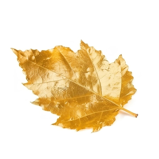 Una hoja dorada sobre un fondo blanco con la palabra otoño.