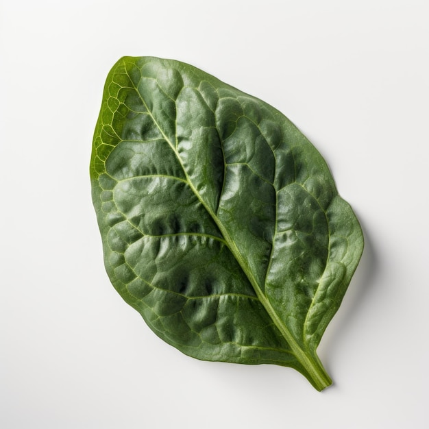 Una hoja de espinaca fresca sobre fondo blanco IA generativa