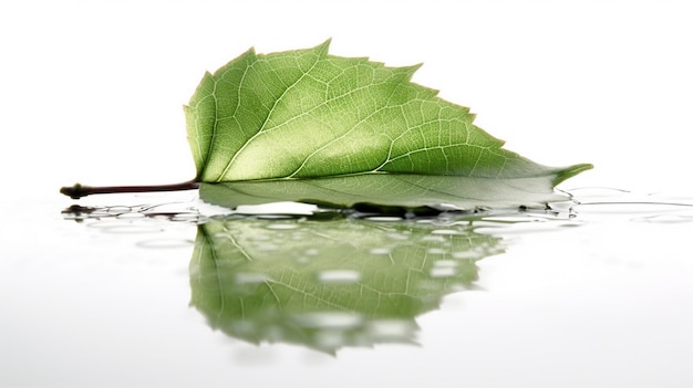 Una hoja está flotando en una superficie de agua.