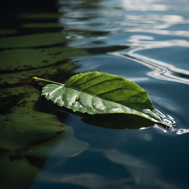 hoja flotando en el agua