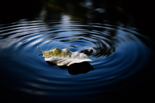 Foto una hoja flotando en un lago en el bosque.