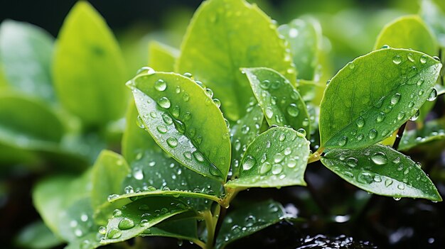 La hoja fresca refleja el verde vibrante en el fondo del rocío matutino