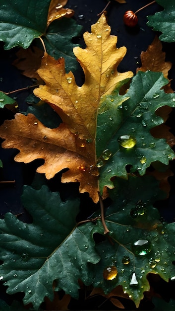 hoja con gota de agua