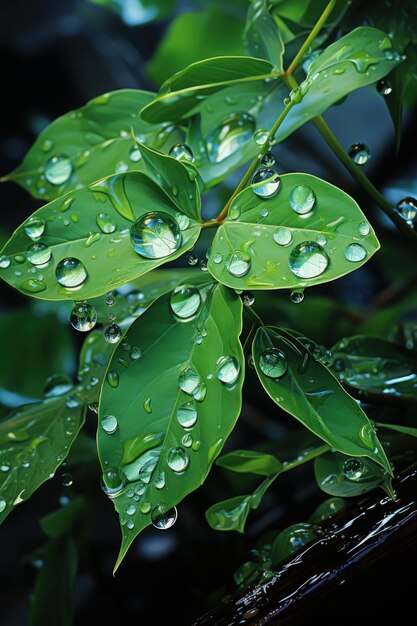 hoja en una gota de lluvia