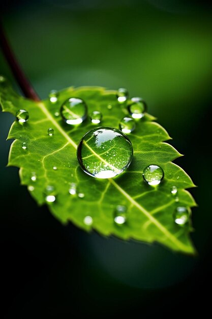 una hoja con gotas de agua en ella y la palabra agua en ella