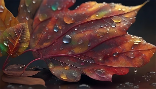 una hoja con gotas de agua en ella y la palabra lluvia en ella