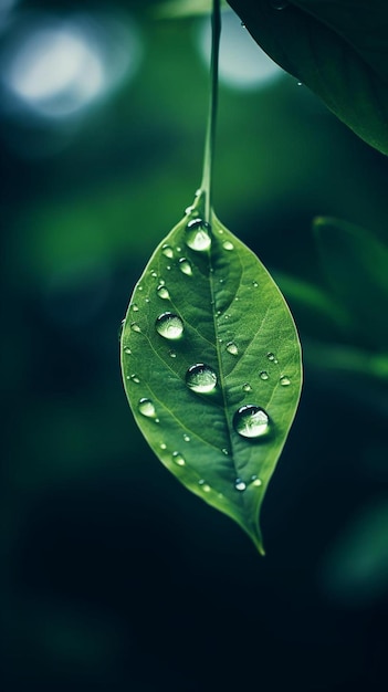 una hoja con gotas de agua en ella