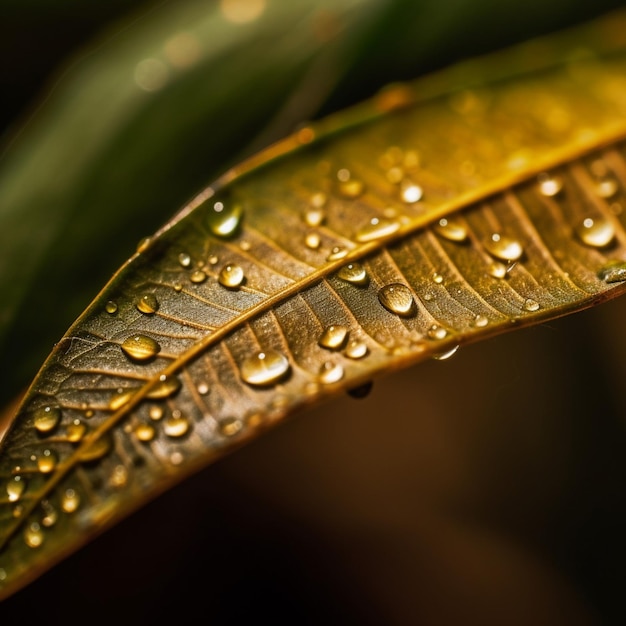 Una hoja con gotas de agua que dice "agua".