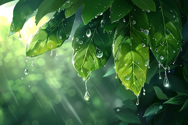 una hoja con gotas de agua que está en ella